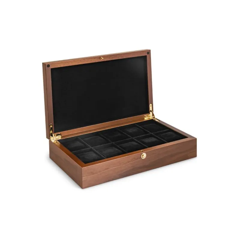 BOITE A MONTRE, Coffret 10 montres placage en noyer mat309367<Beco New