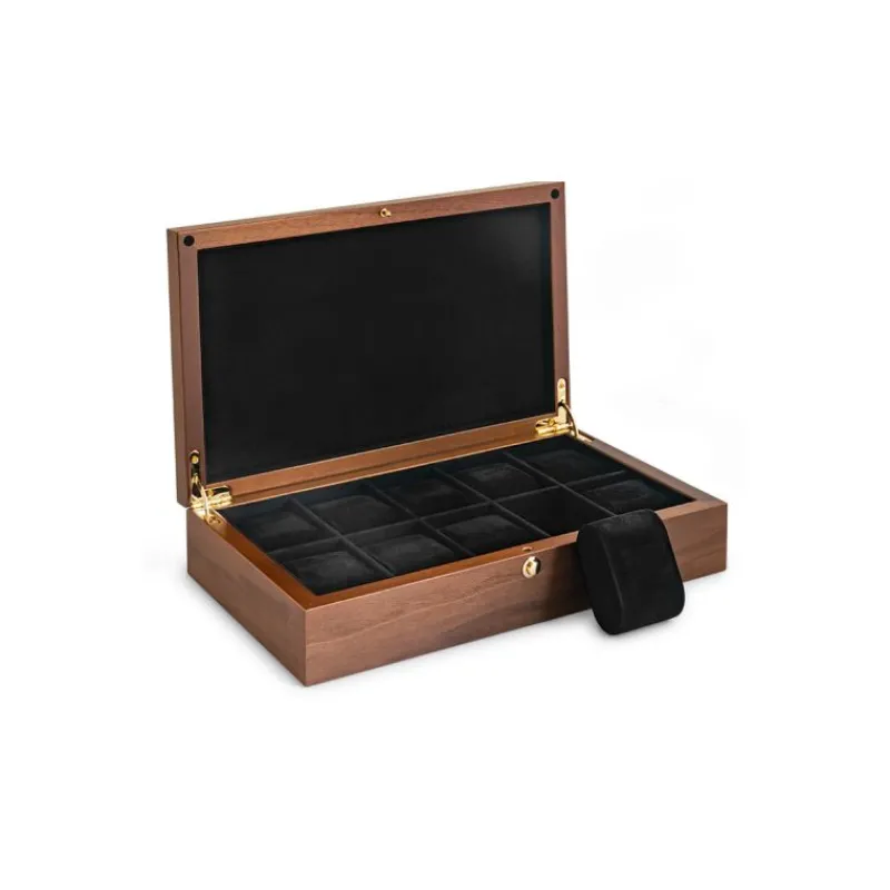 BOITE A MONTRE, Coffret 10 montres placage en noyer mat309367<Beco New