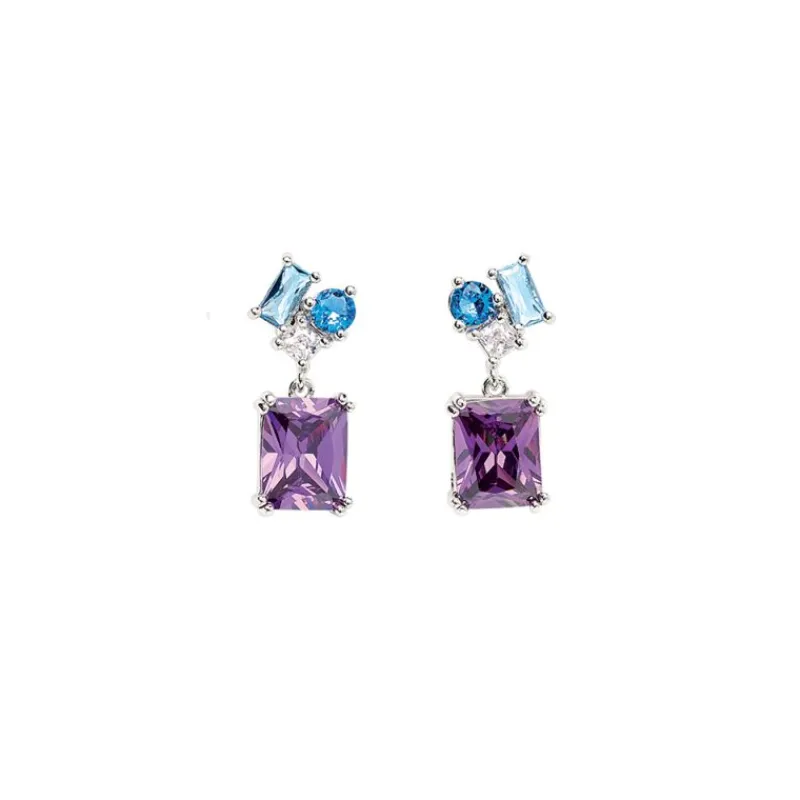 Boucle d'oreille Argent Rhodié - Oxyde de Zirconium Violet bleu blanc 602621<GO Mademoiselle Discount
