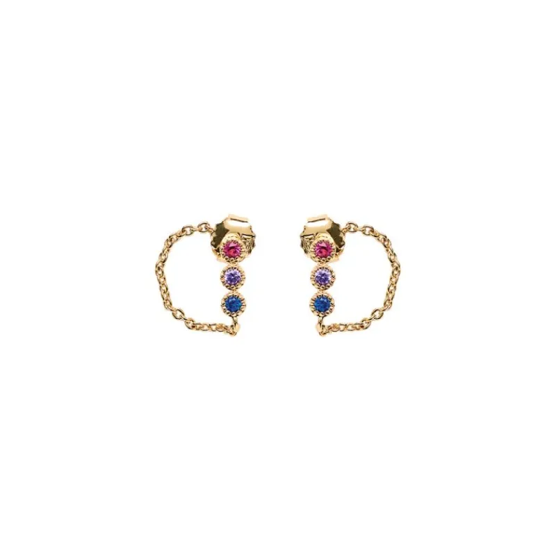 Boucle d'oreille Plaqué or - Oxyde de Zirconium Violet bleu fuschia 606634<GO Mademoiselle Best