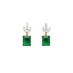 Boucle d'oreille Plaqué or - Oxyde de Zirconium vert et blanc 606624<GO Mademoiselle Discount