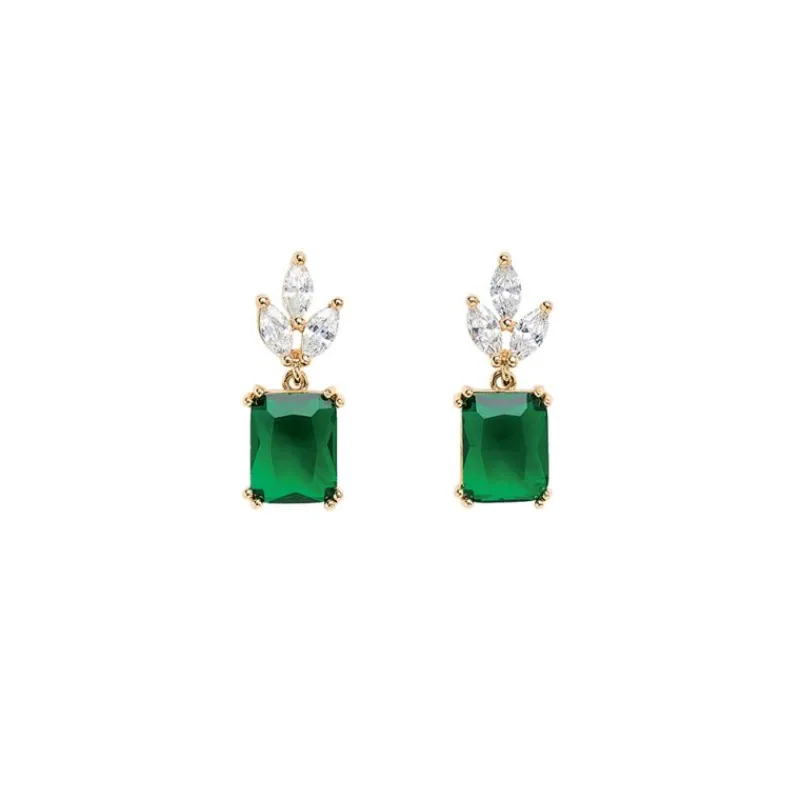 Boucle d'oreille Plaqué or - Oxyde de Zirconium vert et blanc 606624<GO Mademoiselle Discount