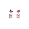 Boucle d'oreille Plaqué or - Oxyde de Zirconium Violet rose fuschia 606633<GO Mademoiselle New