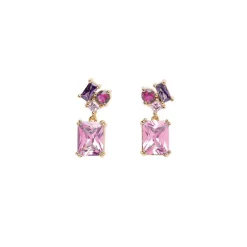 Boucle d'oreille Plaqué or - Oxyde de Zirconium Violet rose fuschia 606633<GO Mademoiselle New