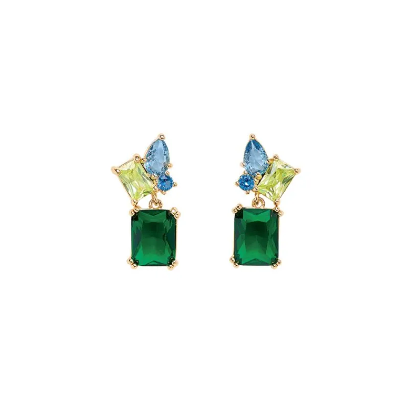 Boucle d'oreille Plaqué or - Oxyde de Zirconium Vert et bleu 606629<GO Mademoiselle Fashion