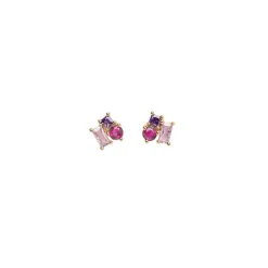 Boucle d'oreille Plaqué or - Oxyde de Zirconium Violet rose fuschia 606626<GO Mademoiselle Sale