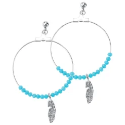 Boucles d'oreilles plume acier et turquoise608379<GO Mademoiselle Online