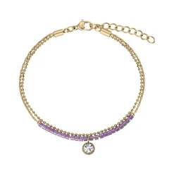 Bracelet double chaîne acier doré avec ornement violet608220<GO Mademoiselle Hot