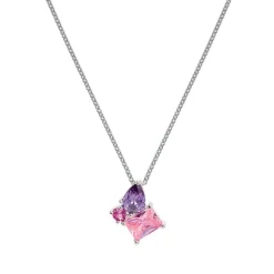 Collier Argent Rhodié - Oxyde de Zirconium Violet rose 600119<GO Mademoiselle New