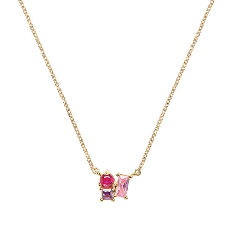 Collier Plaqué or - Oxyde de Zirconium violet rose fuschia 604112<GO Mademoiselle Sale