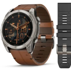 Fenix 8 Amoled 51mm Verre Sapphire lunette titane bracelet cuir marron + silicone noir010-02905-40<Garmin Clearance