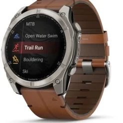 Fenix 8 Amoled 51mm Verre Sapphire lunette titane bracelet cuir marron + silicone noir010-02905-40<Garmin Clearance