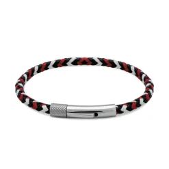 - Bracelet DRIVER Acier et Lien cuir tressé 28mm x 3,5mm Bleu Blanc RougeHB1430199A<Rochet Clearance