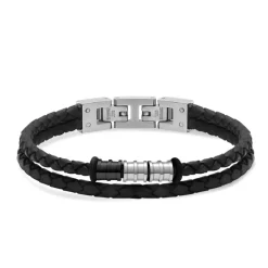 - Bracelet GENTLEMAN Cuir tressé Noir et perles Acier 8mm x 21cmHB8001A<Rochet Hot