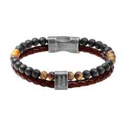 - Bracelet Karma cuir tressé marron / oeil de tigre / agates noires 22cmHB562203<Rochet Best