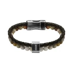 - Bracelet KARMA Cuir Marron et perles fermoir Acier vintage 13mm x 21,5cmHB562209<Rochet Fashion