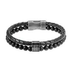 - Bracelet Karma cuir tressé noir / agates noires 22cmHB562201<Rochet Fashion