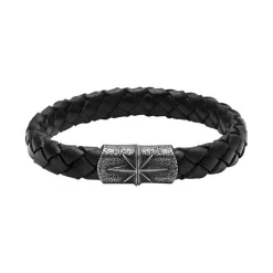 - Bracelet KINGDOM Cuir tressé Noir fermoir Acier vintageHB6501<Rochet Fashion