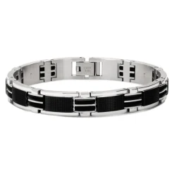 - Bracelet MAGNUM Acier/PU bicolore PVD noir 10,5mm x 22cmB032781A<Rochet Clearance