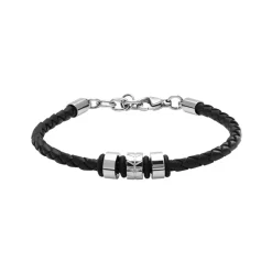 - Bracelet Major Cuir tressé noir 4mm et Chevrons en acier 22cmHB01401<Rochet Best