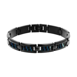 - Bracelet MERCURY Acier PVD Noir et carbone fil bleu 10,5mm x 21,5cmHB5331916<Rochet Fashion