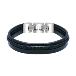 - Bracelet STANFORD cuir Marine et fermoir Acier poli 21cmHB7606A<Rochet Outlet